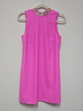 Lilly Pulitzer Hot Pink Jeweled Collar Sleeveless Shift Dress